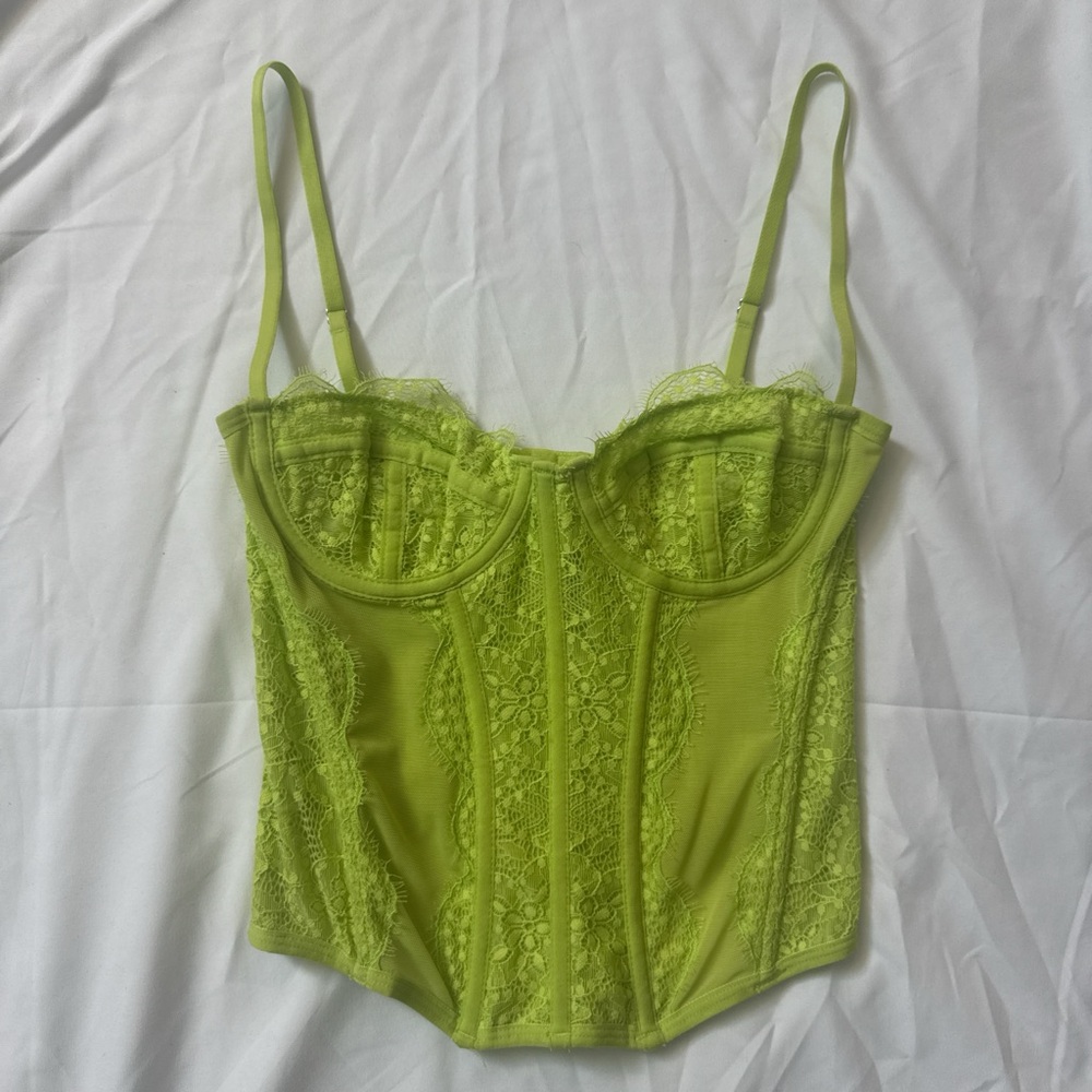 Out From Under Lime Green Lace Corset Top by Urban - Picture 3 of 9